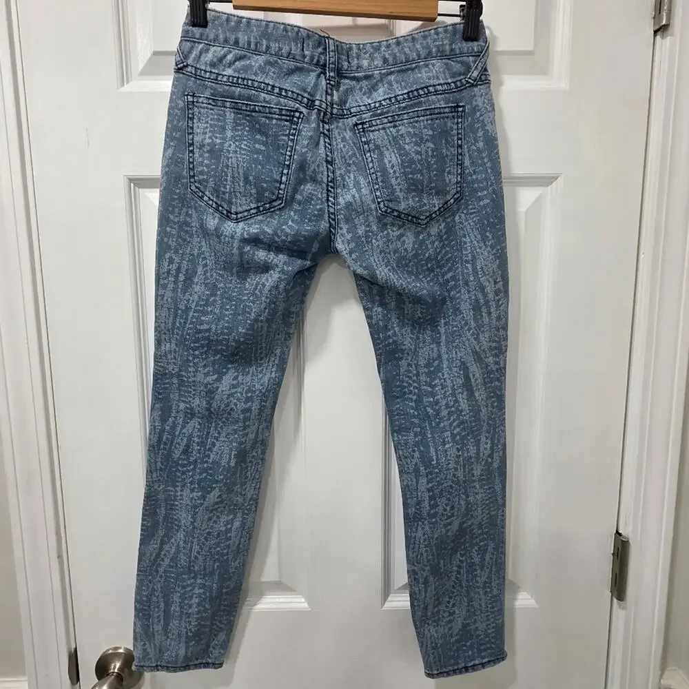 Free People Ankle Zip Skinny Jeans Reptile Snake Print Acid Wash, Size 26